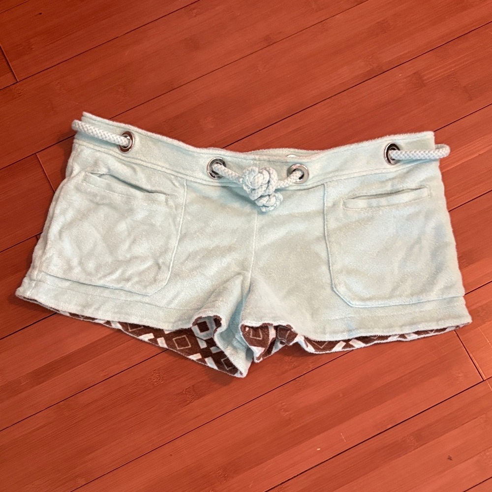 Tory Burch Light Aqua Terry Bike Shorts with Rope Waist